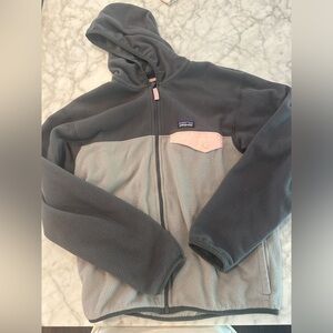 Girls Patagonia zip up fleece with hoodie. Size XL.